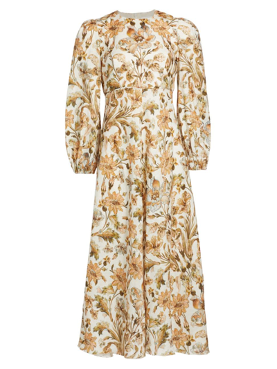 Shop Zimmermann Women's Chintz Floral Linen Midi-dress In Ivory Daisy Floral