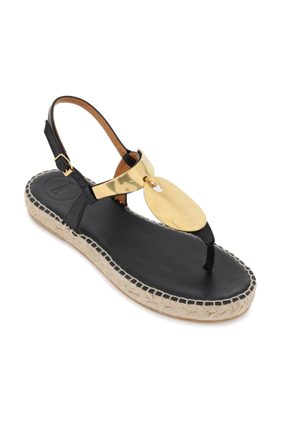 Shop Chloé Sandals With Metal Detail In Black,gold