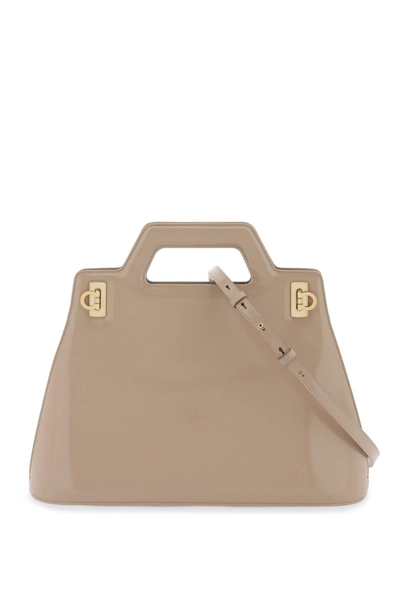 Shop Ferragamo 'wanda' Handbag In Beige