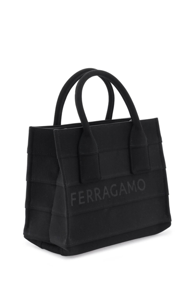 Shop Ferragamo Lettering Logo Small Tote Bag In Black