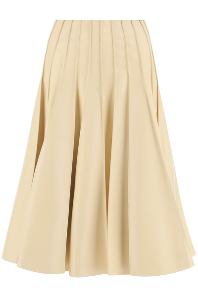 Shop Bottega Veneta Pleated Skirt In Lamb Nappa Leather In Beige