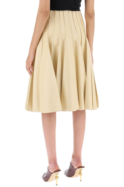 Shop Bottega Veneta Pleated Skirt In Lamb Nappa Leather In Beige