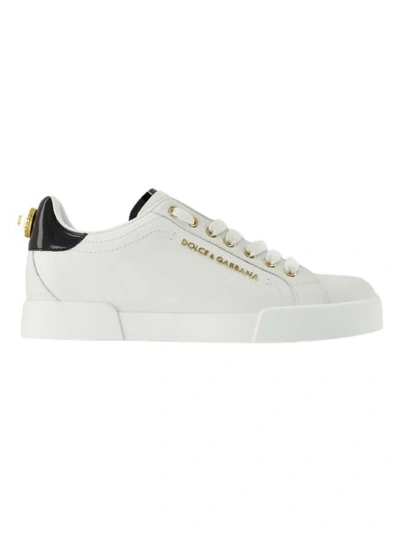 Shop Dolce & Gabbana Portofino Sneakers -  White/gold - Leather
