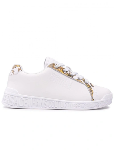 Shop Versace Jeans Couture Logo Leather Sneakers In White