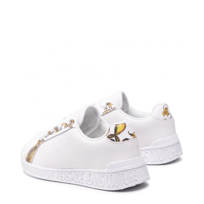 Shop Versace Jeans Couture Logo Leather Sneakers In White