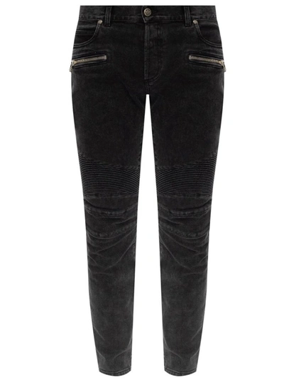 Shop Balmain Tapered Leg Slim Jeans In Black