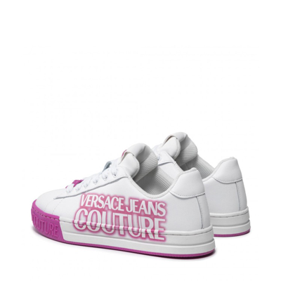 Shop Versace Jeans Couture Leather Logo Sneakers In White