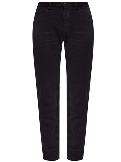Shop Saint Laurent Black Distressed Denim Jeans