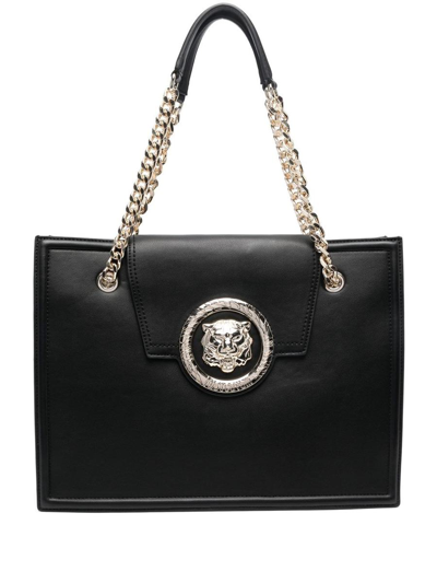 Shop Just Cavalli Logo Plaque Tote Bag In Black