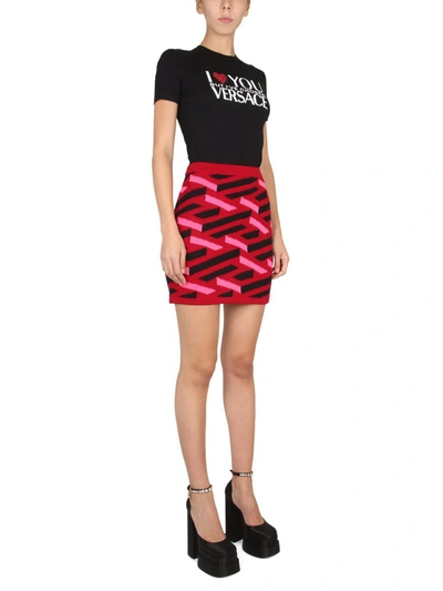 Shop Versace La Greca Knit Skirt In Multicolor