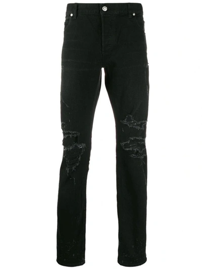 Shop Balmain Cotton Denim Jeans In Black