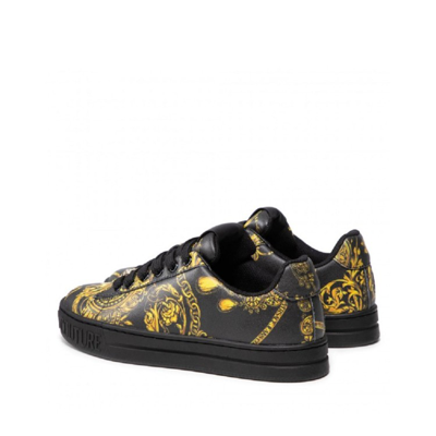 Shop Versace Jeans Couture Printed Leather Sneakers In Black