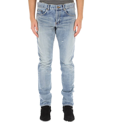 Shop Saint Laurent Slim Cotton Denim Jeans In Blue