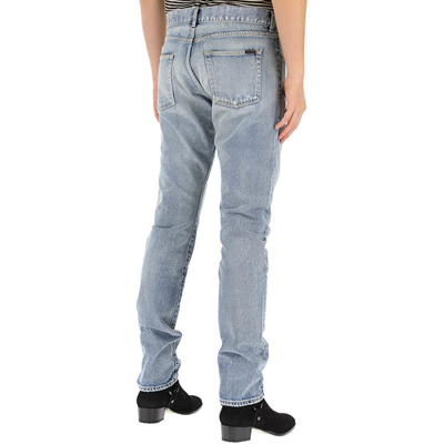 Shop Saint Laurent Slim Cotton Denim Jeans In Blue