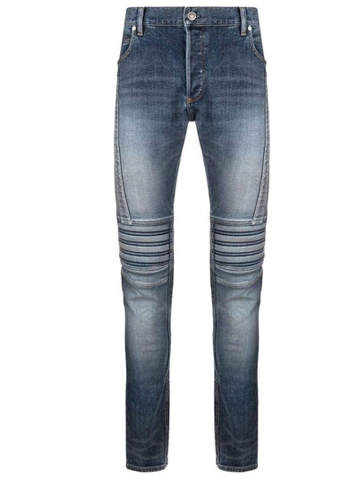 Shop Balmain Ribbed Slim-fit Denim Jeans In Blue