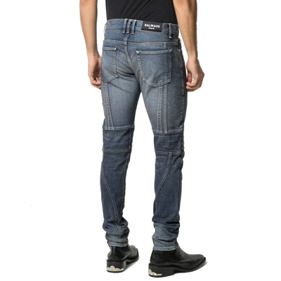 Shop Balmain Ribbed Slim-fit Denim Jeans In Blue