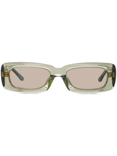 Shop Linda Farrow X The Attico Green Military Rectangular Sunglasses
