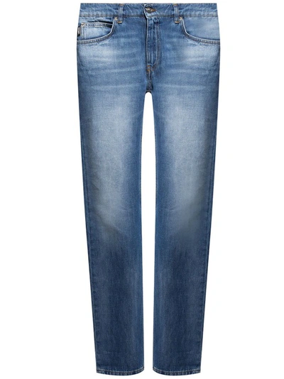 Shop Versace Cotton Logo Denim Jeans In Blue