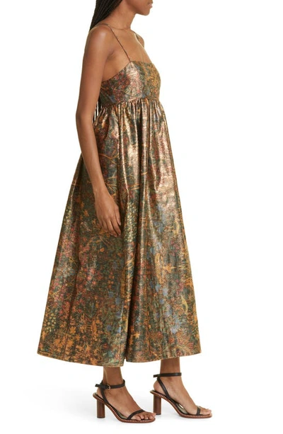 Shop Ulla Johnson Hesmina Metallic Jacquard Dress In Woodland