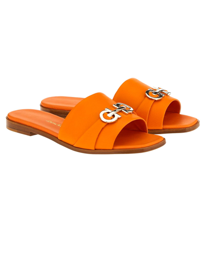 Shop Ferragamo Orange Soft Nappa Lambskin Sliders In Arancione