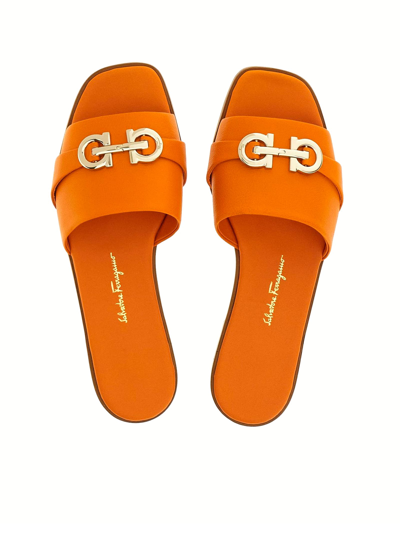 Shop Ferragamo Orange Soft Nappa Lambskin Sliders In Arancione