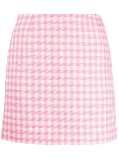Shop Ami Alexandre Mattiussi Light Pink Cotton-wool Blend Mini Skirt In Quadri Rosa