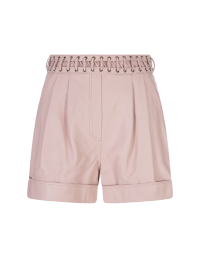 Shop Balmain Light Pink Leather Shorts In Rosa