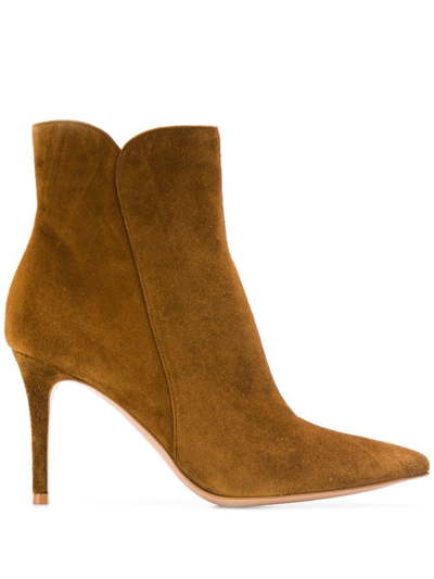 Shop Gianvito Rossi Brown Suede Levy 85 Ankle Boot In Marrone
