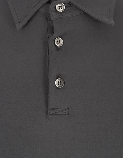 Shop Fedeli Dark Grey Long Sleeve Polo Shirt In Grigio