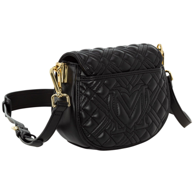 Shop Moschino Logo Plaque Quilted Crossbody Bag In Black