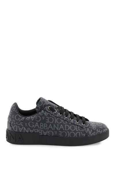 Shop Dolce & Gabbana Portofino Jacquard Sneakers In Nero Grigio (black)