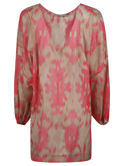 Shop Bazar Deluxe Round Neck Printed T-shirt In Ecru/pink
