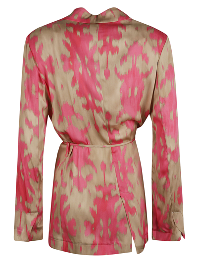 Shop Bazar Deluxe Printed Belted Cardi-coat In Ecru/pink