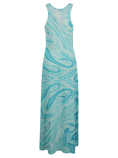 Shop Etro Printed Sleeveless Dress In Azure