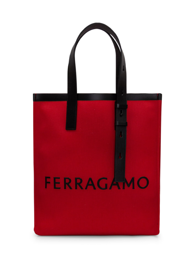 Shop Ferragamo Tote Bag With Logo In Flame Red Nero