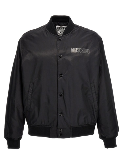 Shop Moschino Teddy Bear Printed Bomber Jacket In Black