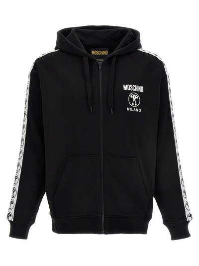 Shop Moschino Double Question Mark Zipped Hoodie In Black