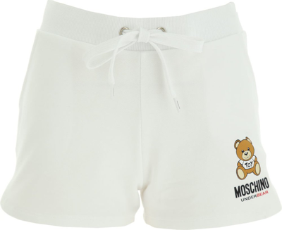 Shop Moschino Teddy Bear Printed Drawstring Shorts In White