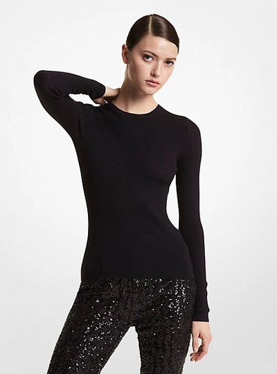 Shop Michael Kors Hutton Featherweight Cashmere Sweater In Black