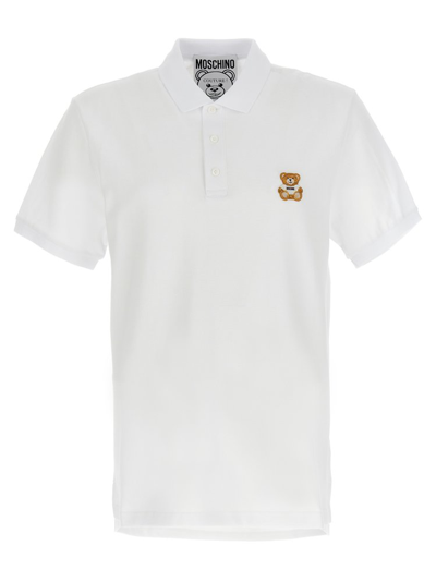 Shop Moschino Teddy Bear Patch Polo Shirt In White