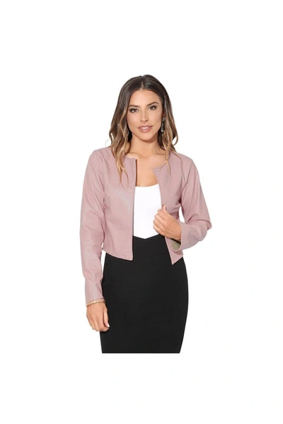 Shop Krisp Womens/ladies Pu Cropped Open Style Jacket In Pink