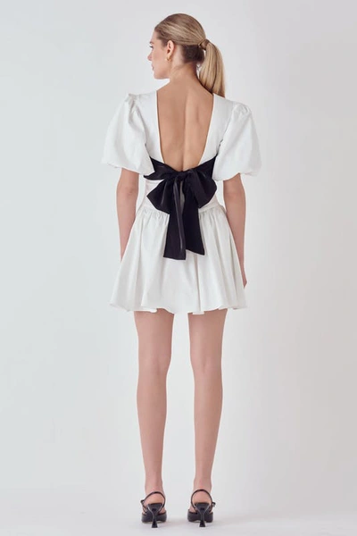 Shop Endless Rose Contrast Bow Low Back Mini Dress In White