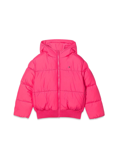 Shop Tommy Hilfiger Hood Branded Puffer In Fucsia