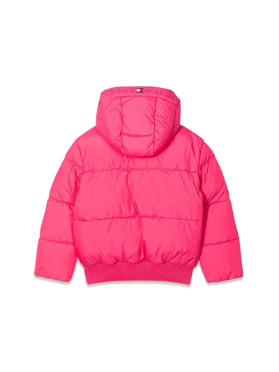 Shop Tommy Hilfiger Hood Branded Puffer In Fucsia