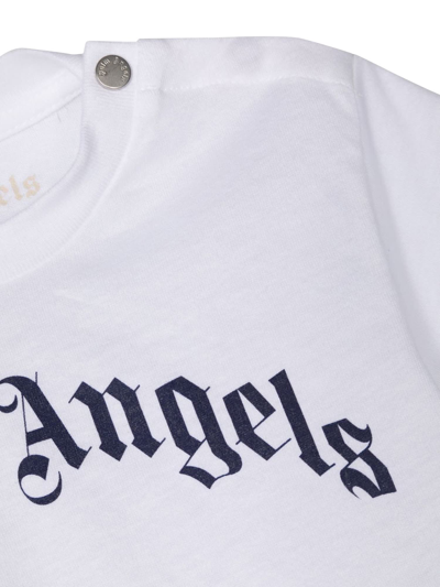 Shop Palm Angels Curved Logo T-shirt In Bianco