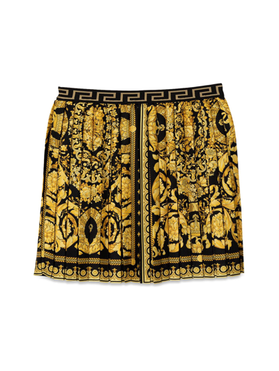 Shop Versace Pleated Baroque Skirt In Multicolor