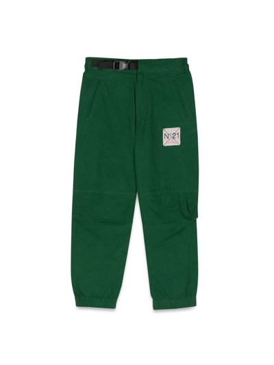 Shop N°21 Pants With Logo Patch In Verde
