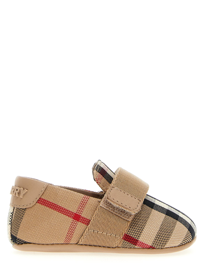 Shop Burberry Check Boots In Beige