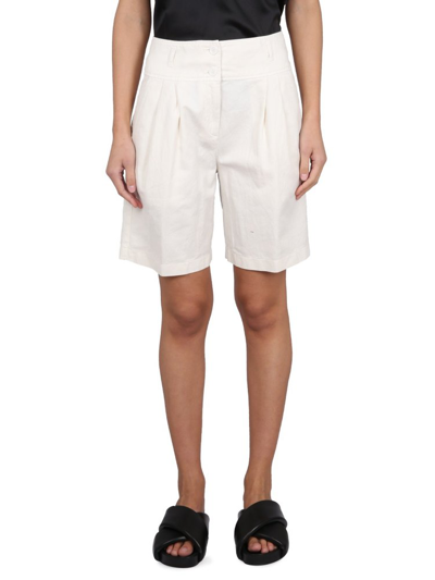 Shop Aspesi Button Detailed High Waist Shorts In White