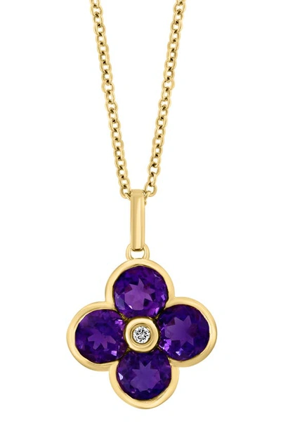 Shop Effy 14k Yellow Gold Floral Amethyst & Diamond Pendant Necklace In Purple